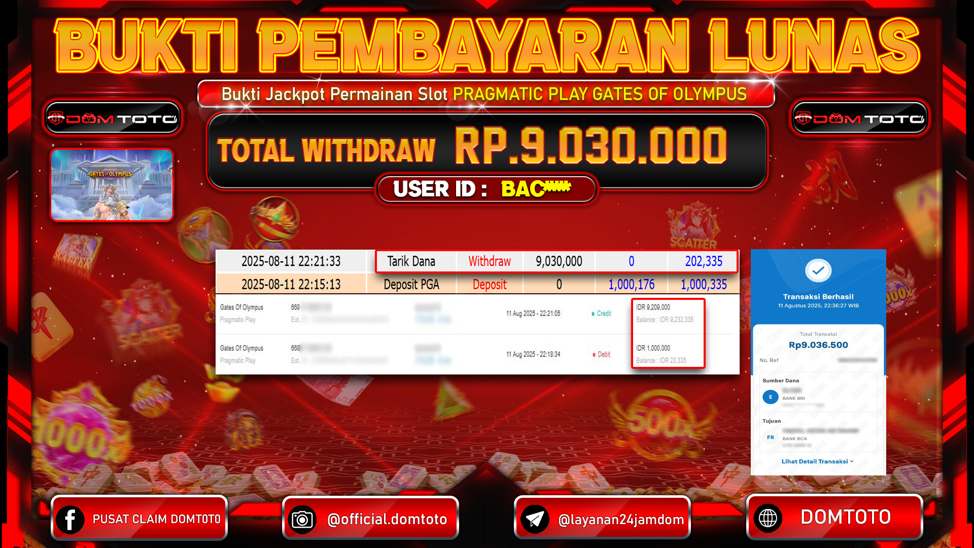 JACKPOT SLOT GATES OF OLYMPUS  11 AGUSTUS  2025
